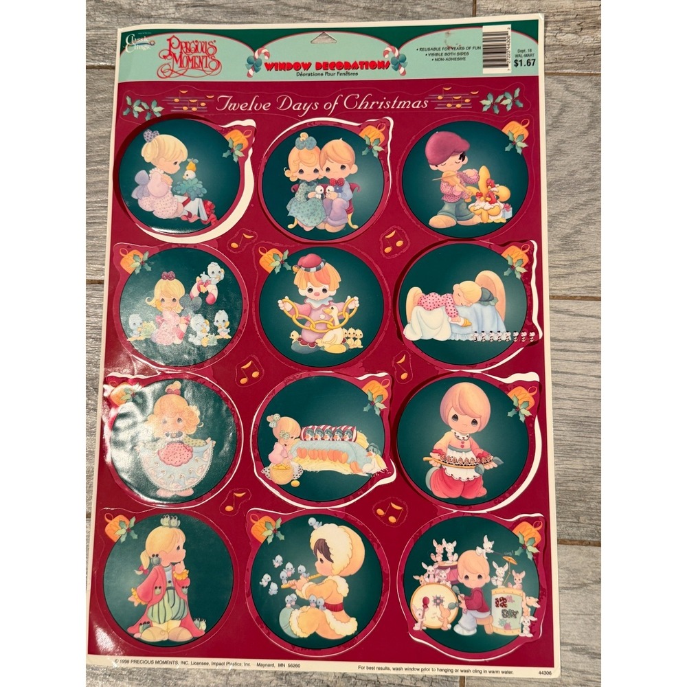 Precious Moments Window Decorations 12 Days Christmas Classic Clings Vintage 90s